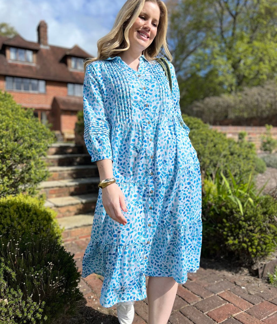 Brakeburn Light Blue Watercolour Printed Midi Dress