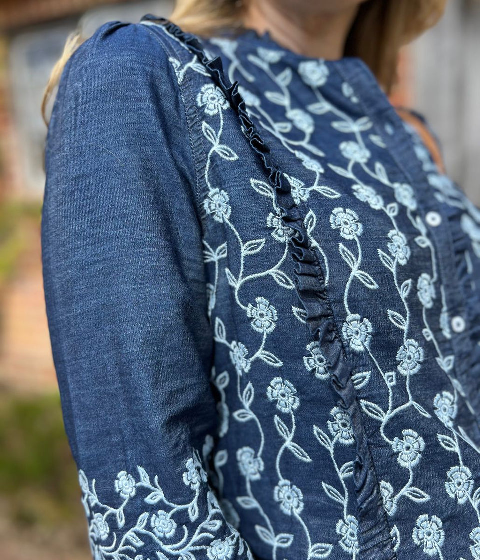 Brakeburn Embroidered Denim Blouse
