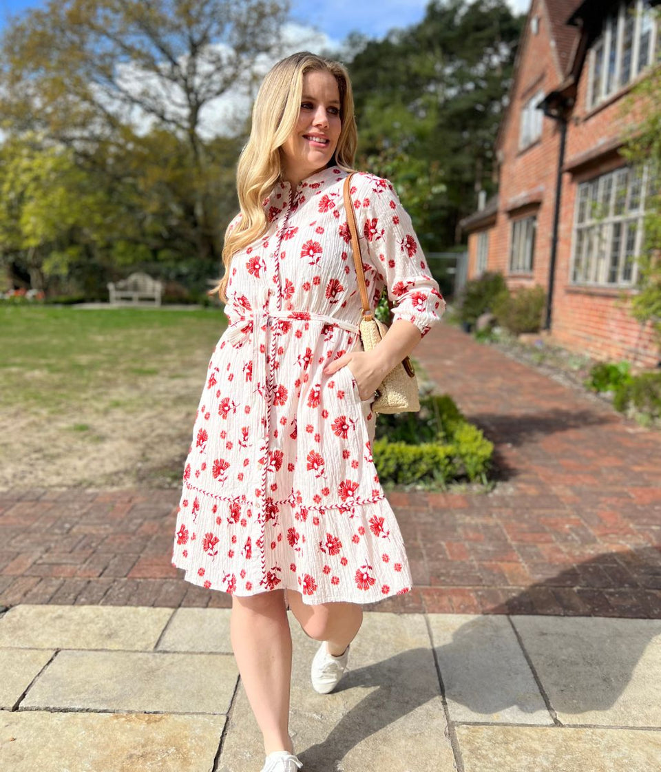 Brakeburn Ivory & Red Floral Dress