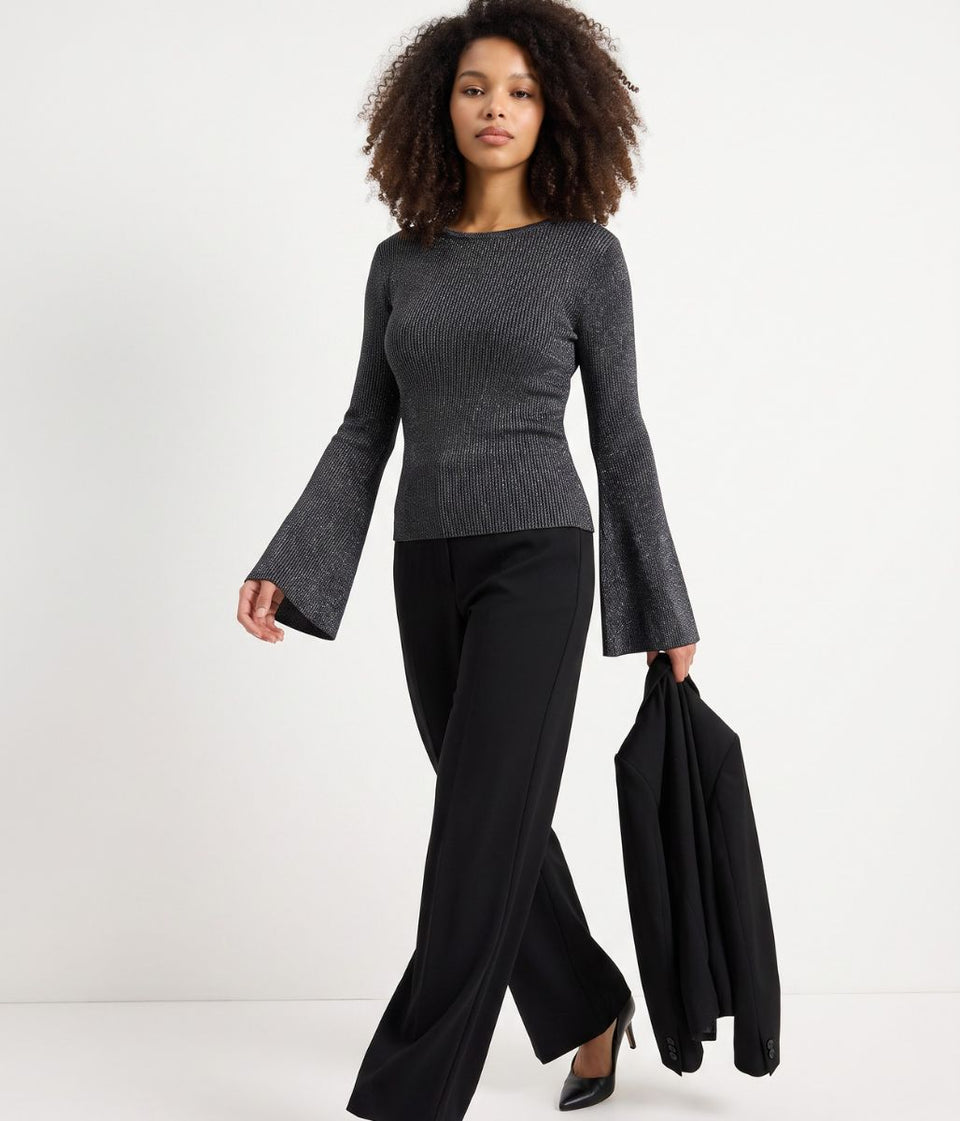 Black Sparkle Ribbed Knit Jumper