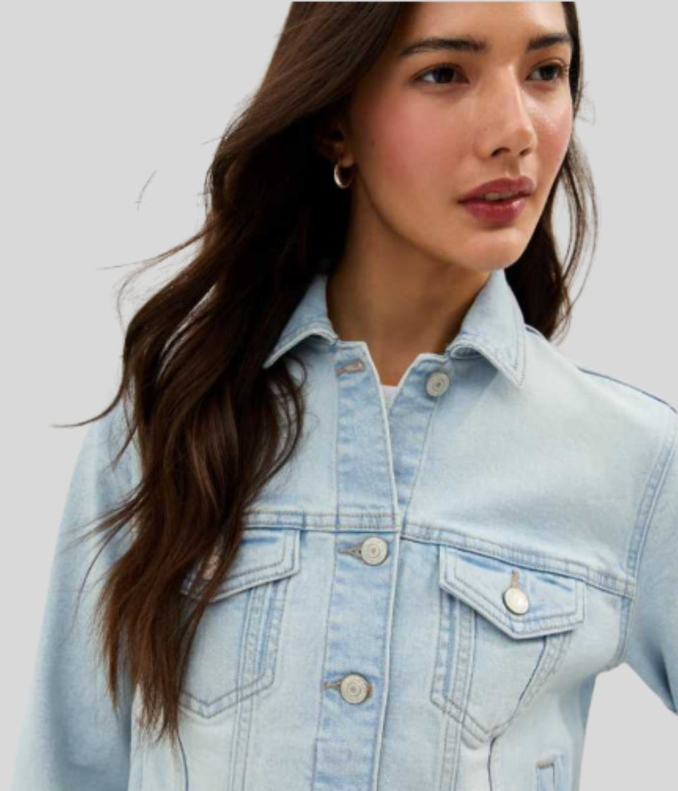 Light Wash Button Front Denim Jacket