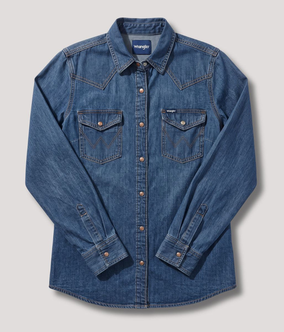 Mid Denim Western Style Shirt
