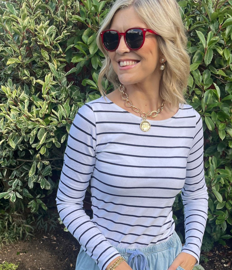 White Striped Long Sleeve Top