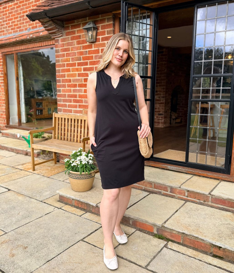 Black Jersey Notch Neck Dress