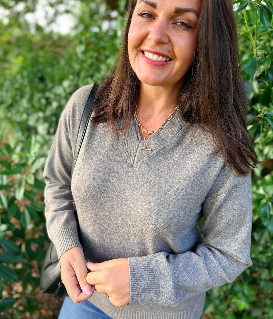 Women's Nutmeg Double V Neck Air Yarn Jumper