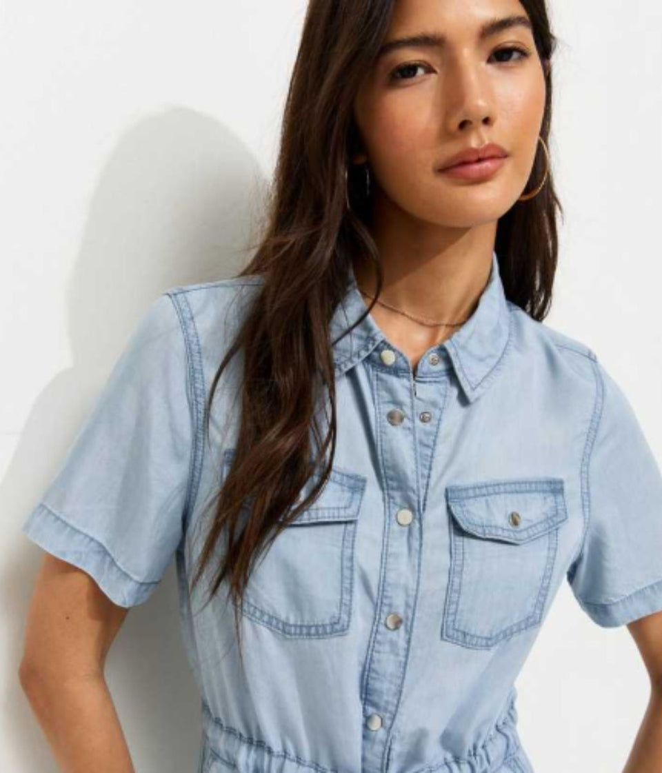 Light Blue Buttercup Drawstring Shirt Dress