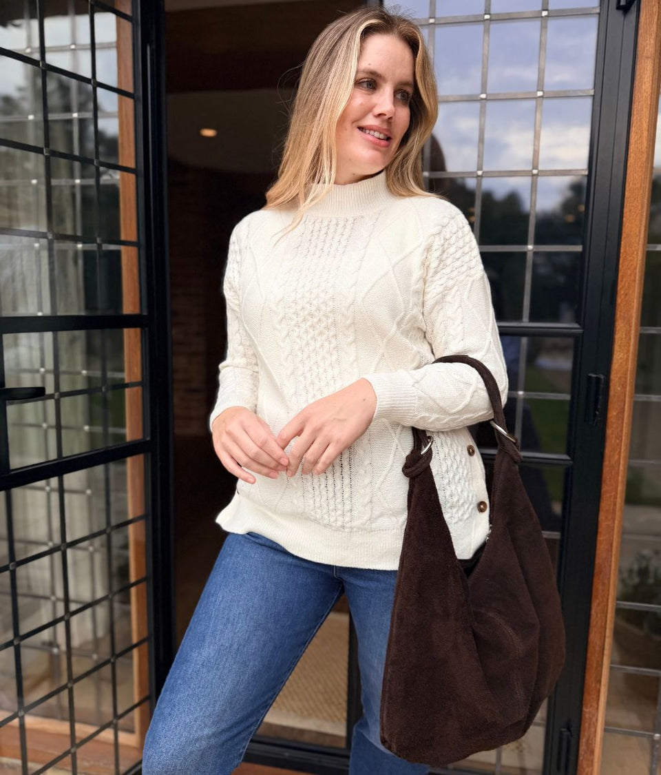 Ivory Side Button Textured Knit Jumper