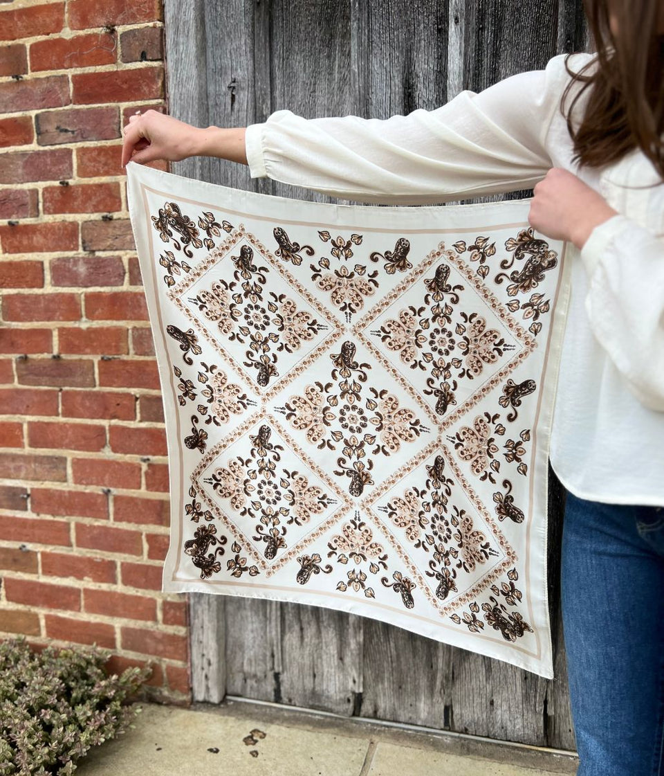 Cream Paisley Print Square Scarf