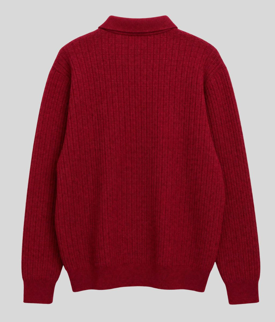 Mens Red Textured Collared Jumper
