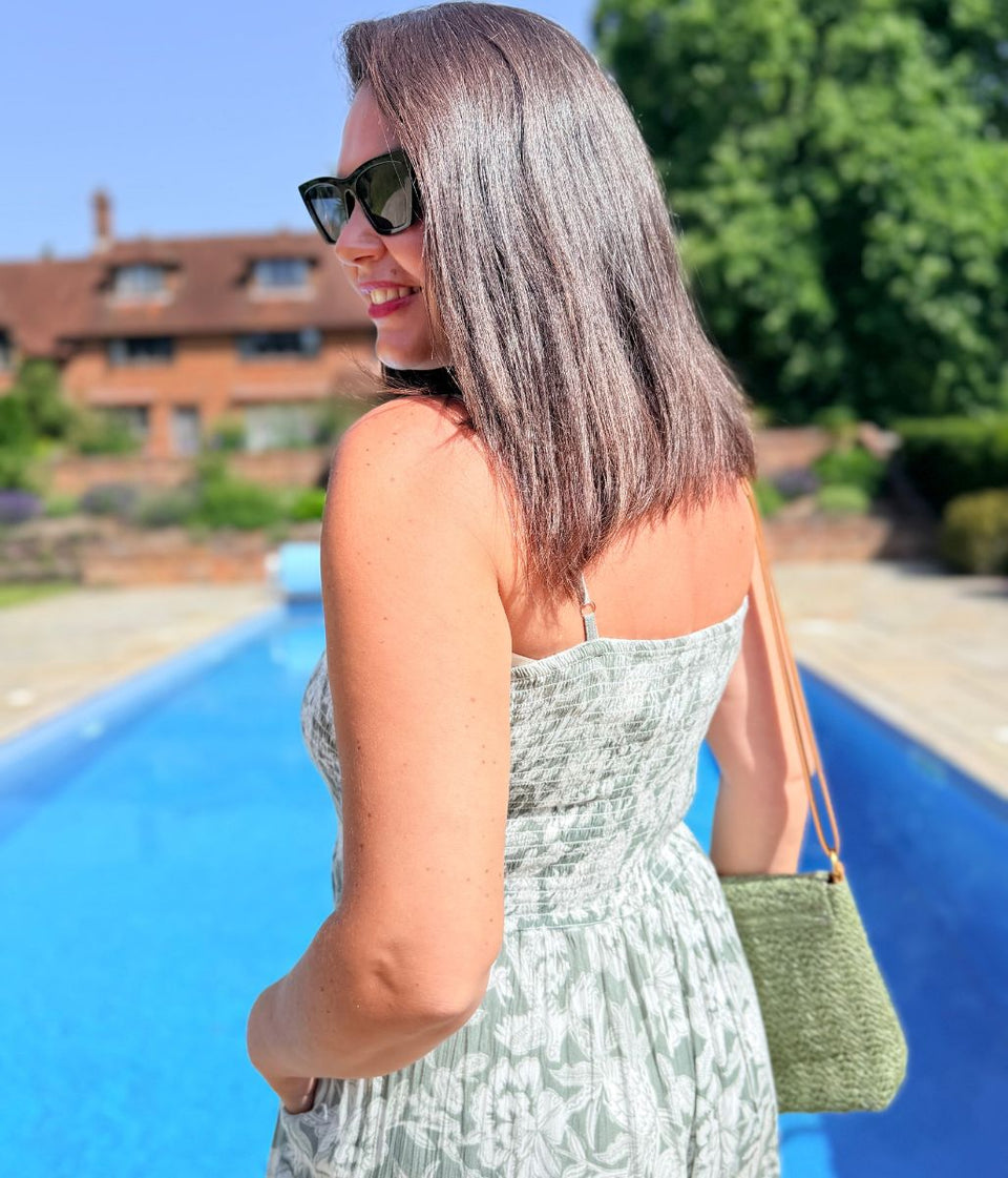 Sage Green Shirred Strappy Jumpsuit