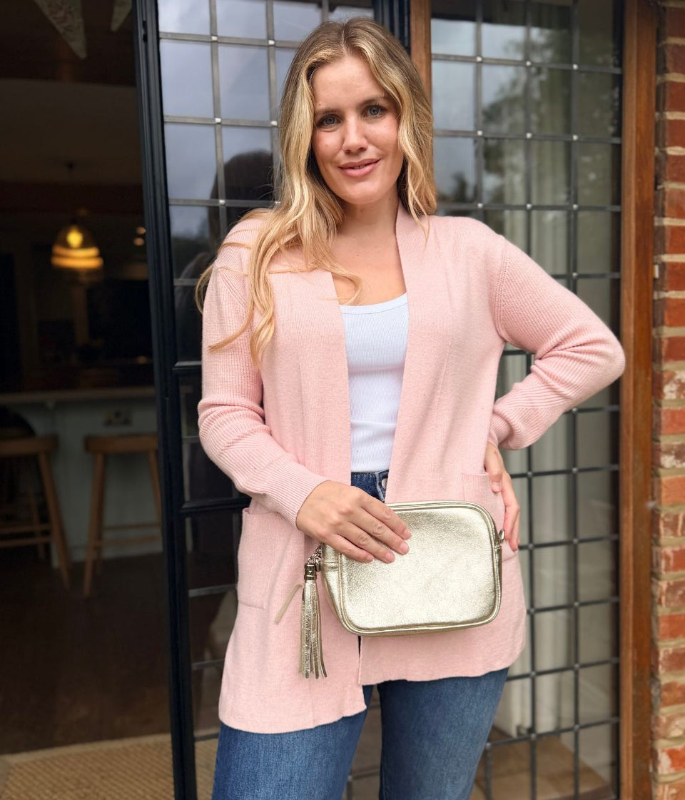 Pink Ribbed Edge to Edge Longline Cardigan