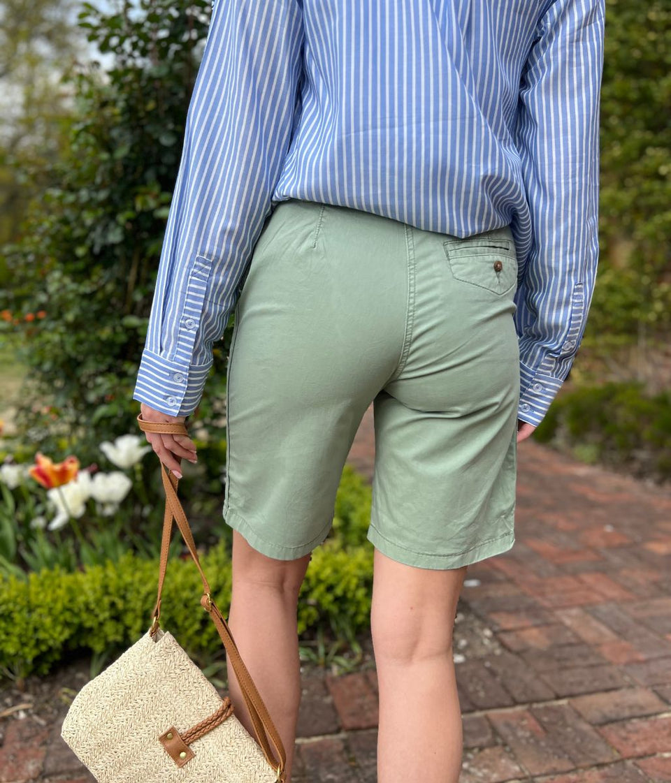 Green High Waisted Chino Shorts