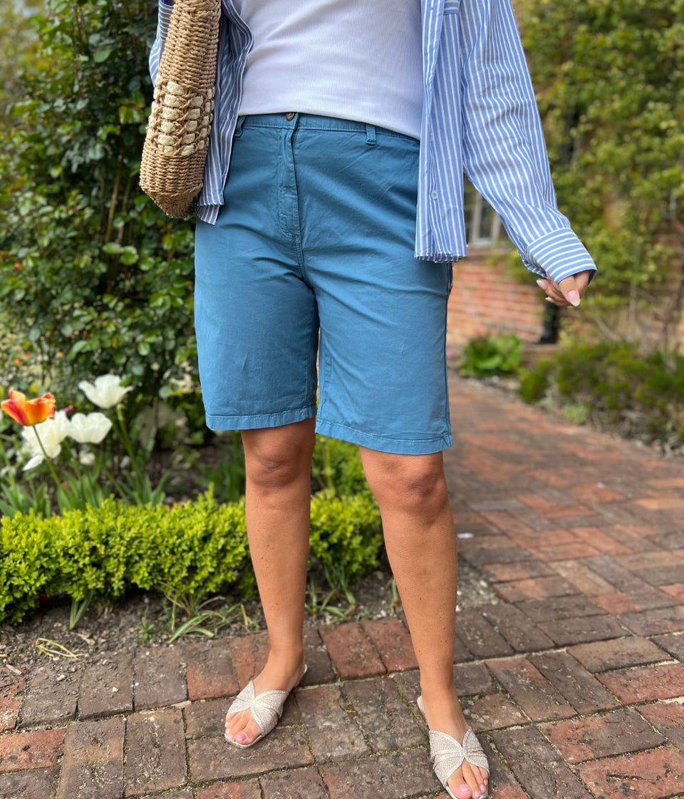 Teal High Waisted Chino Shorts