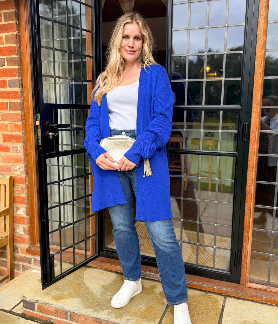 Blue Ribbed Edge to Edge Longline Cardigan