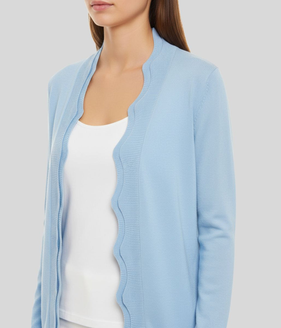 Blue Scallop Edge Open Cardigan