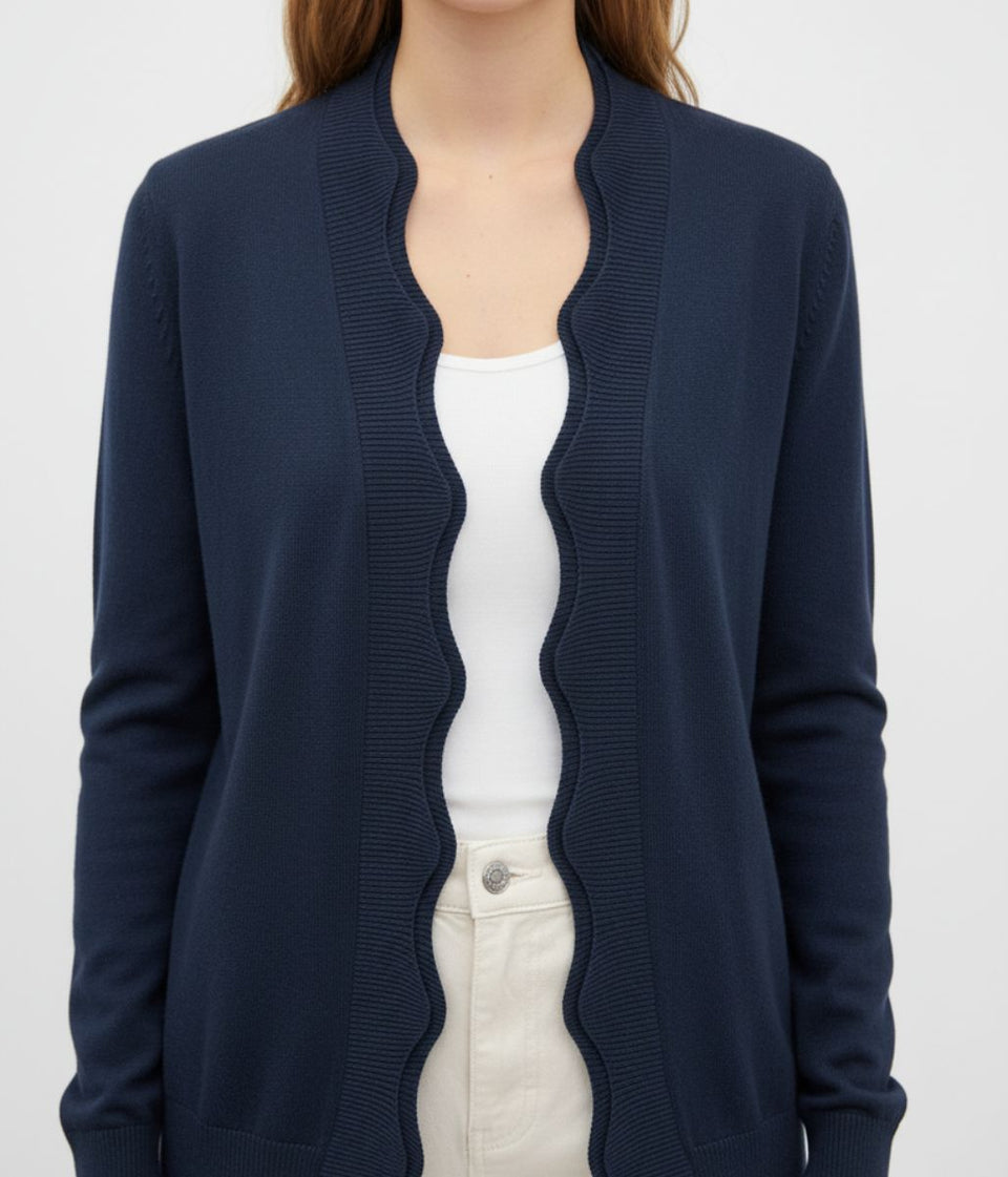 Navy Scallop Edge Open Cardigan
