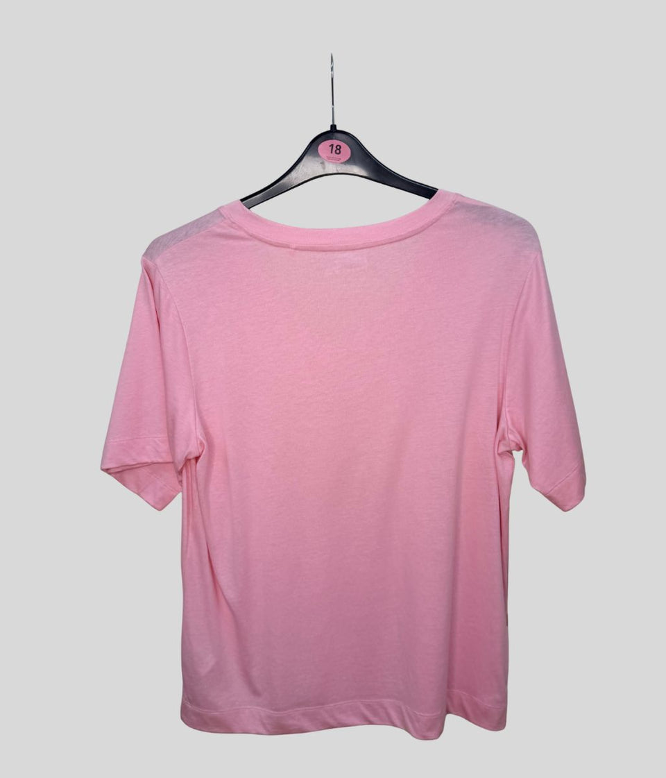 Light Pink Cotton Modal Slouch V-Neck T-Shirt