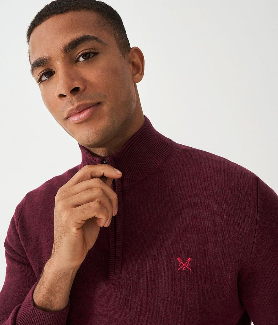 Wine Mens Cotton Half Zip Jumper