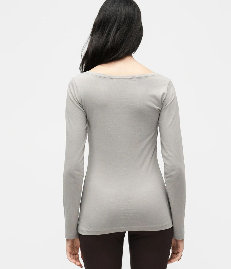 Grey Scoop Neck Long Sleeve Top