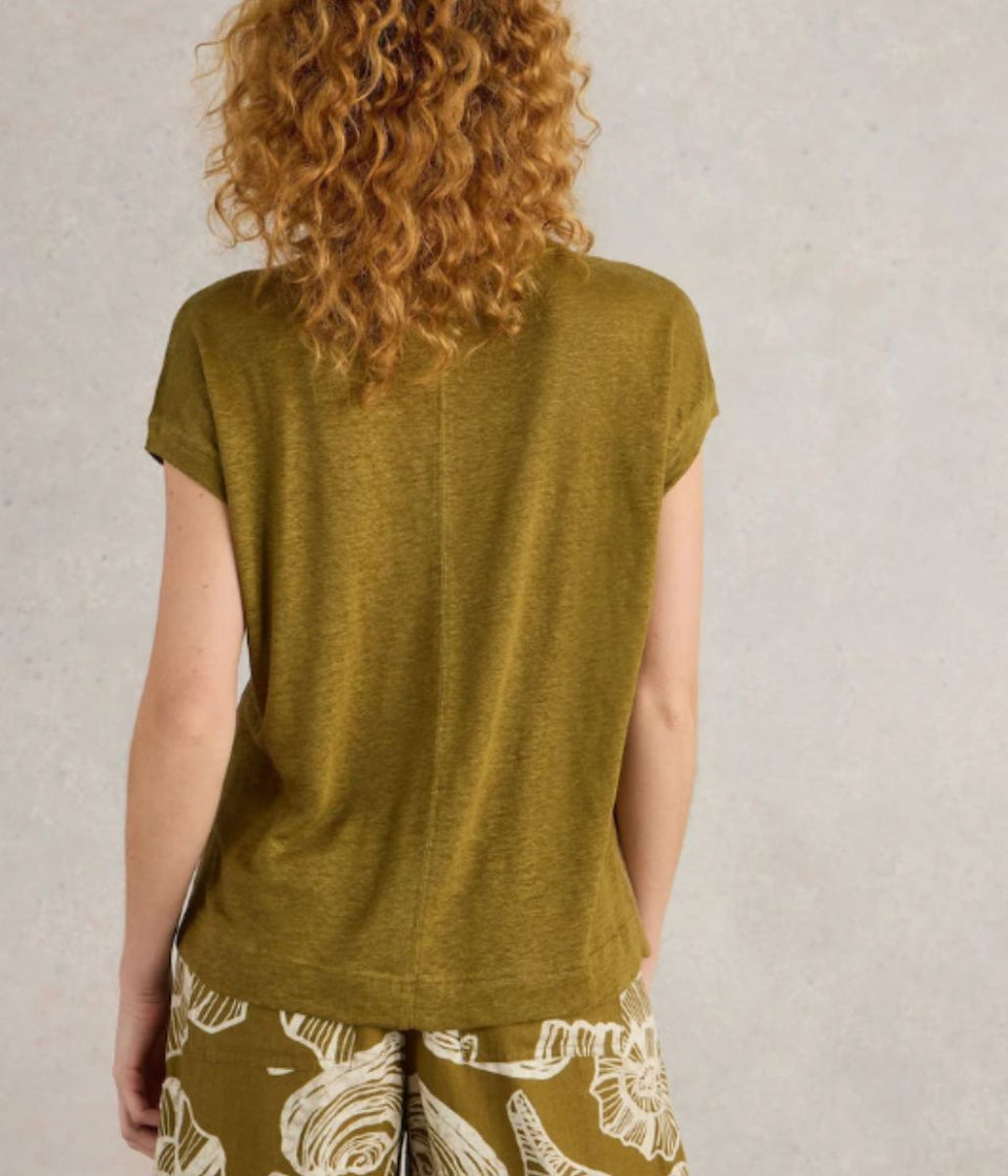 White Stuff Khaki Iris Linen Tee