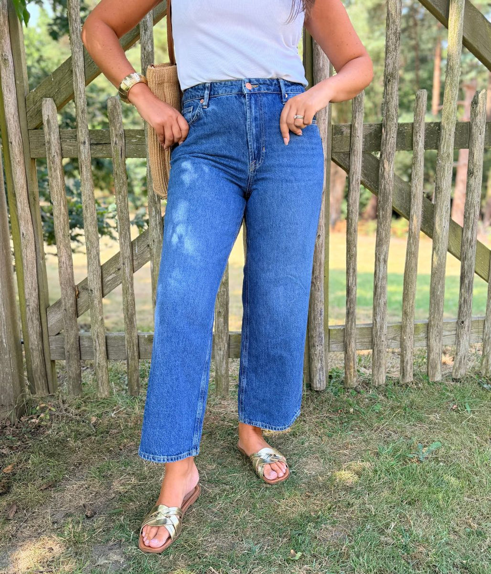 Blue High Rise Cropped Jeans