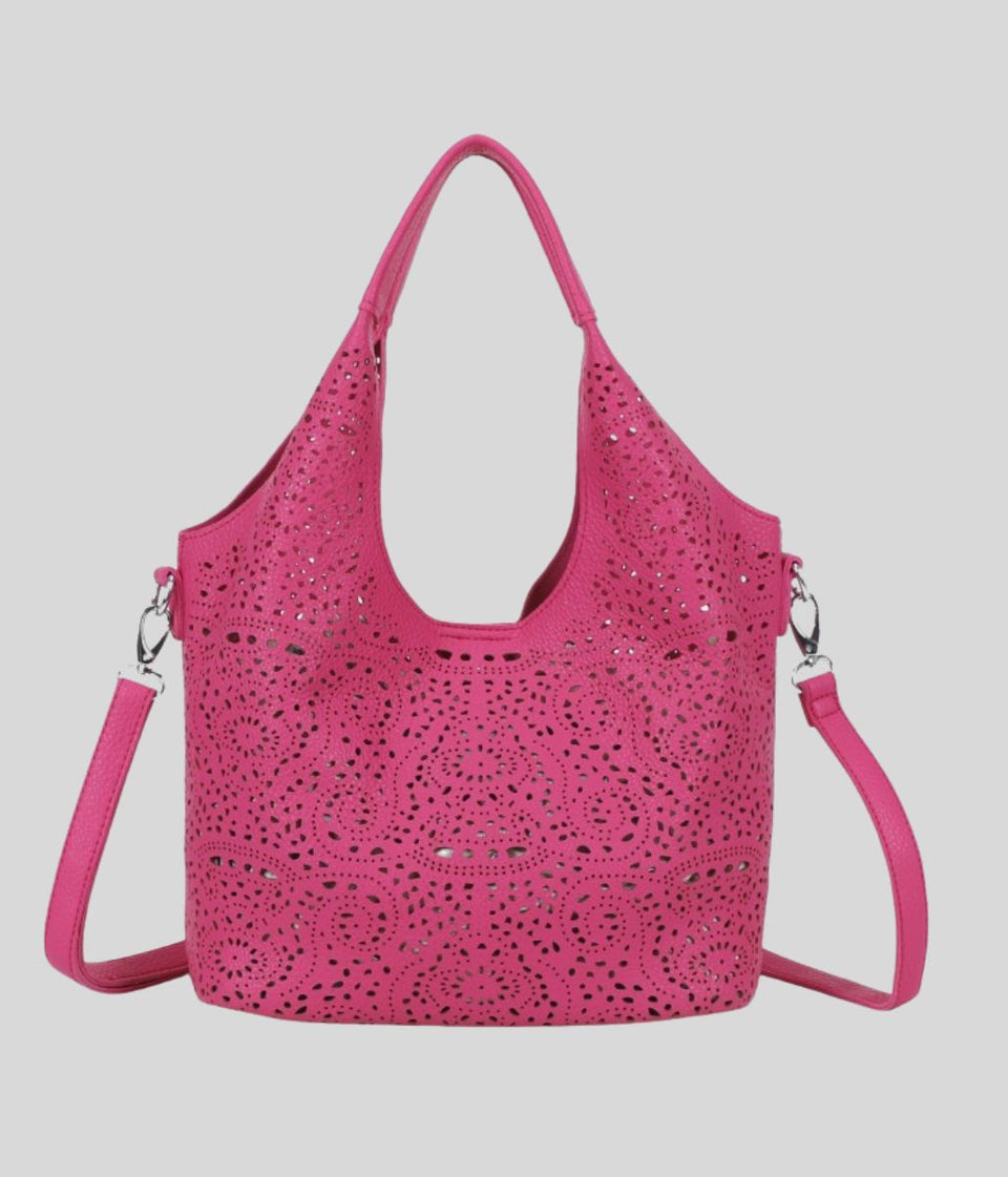 Pink Lace Pattern Tote Handbag