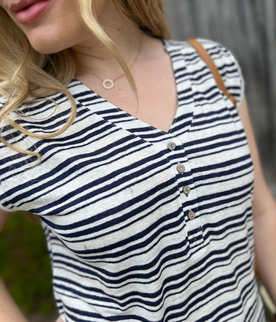 White Stuff Navy Stripe Nina Linen Tee