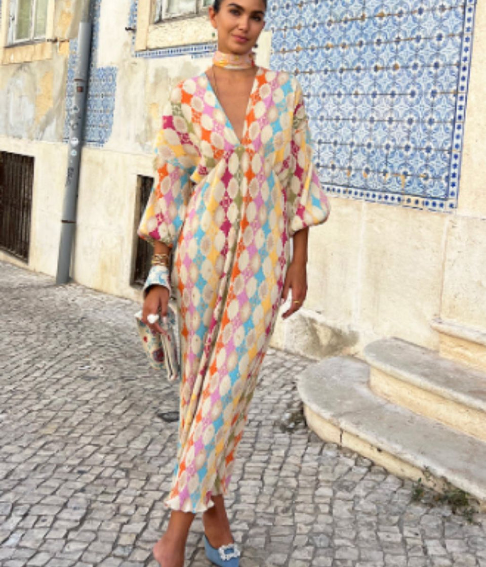 Multi Sun Geo Plisse Emma Dress