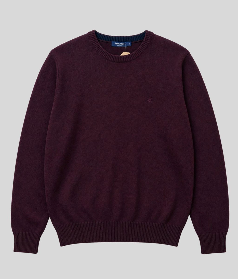 Mens Burgundy Wool Crew Neck Jumper