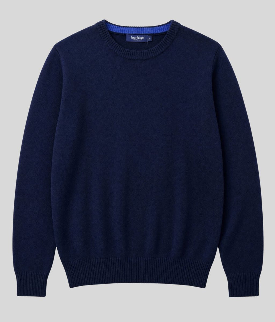 Mens Navy Wool Crew Neck Jumper