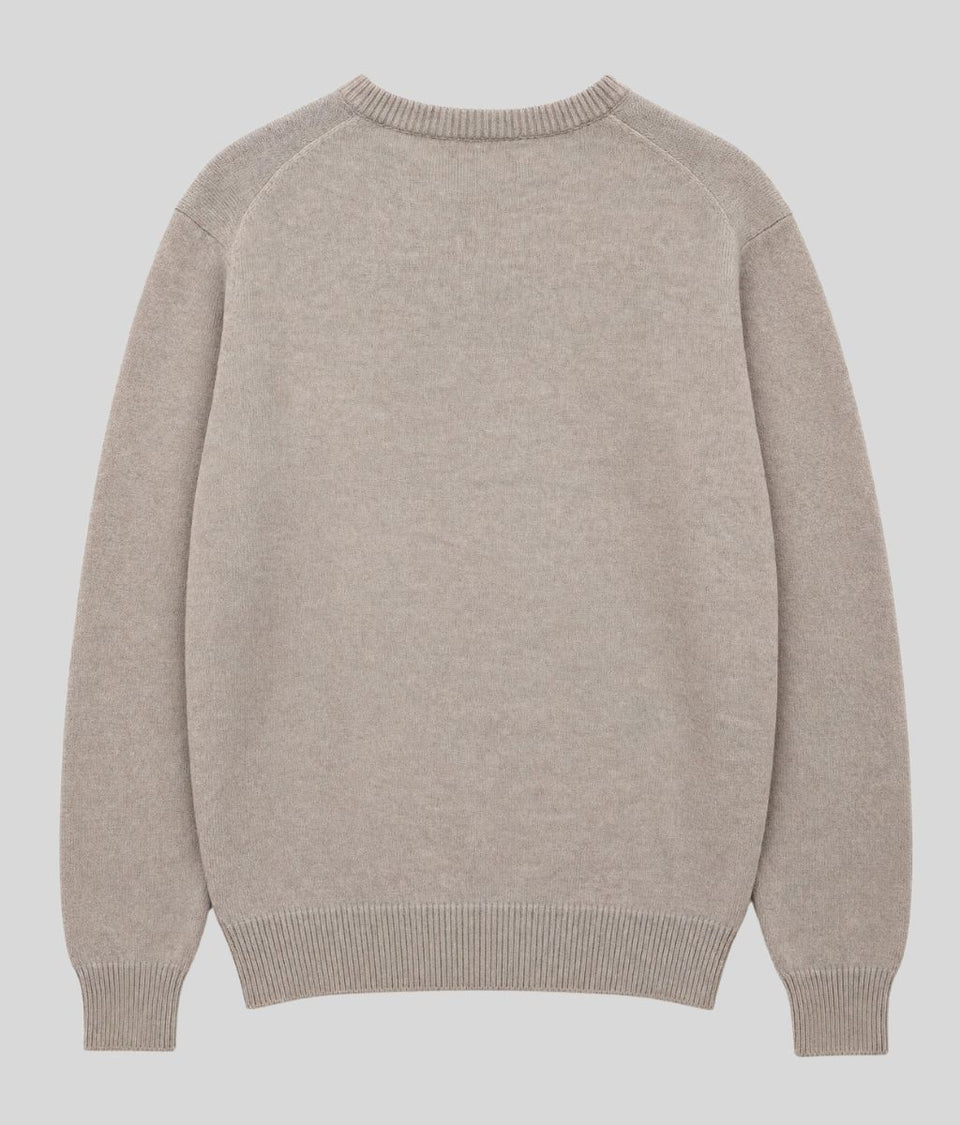 Mens Beige Wool Crew Neck Jumper