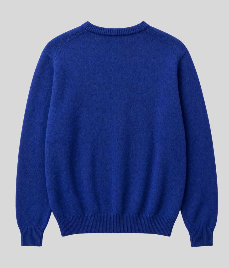Mens Denim Blue Wool Crew Neck Jumper