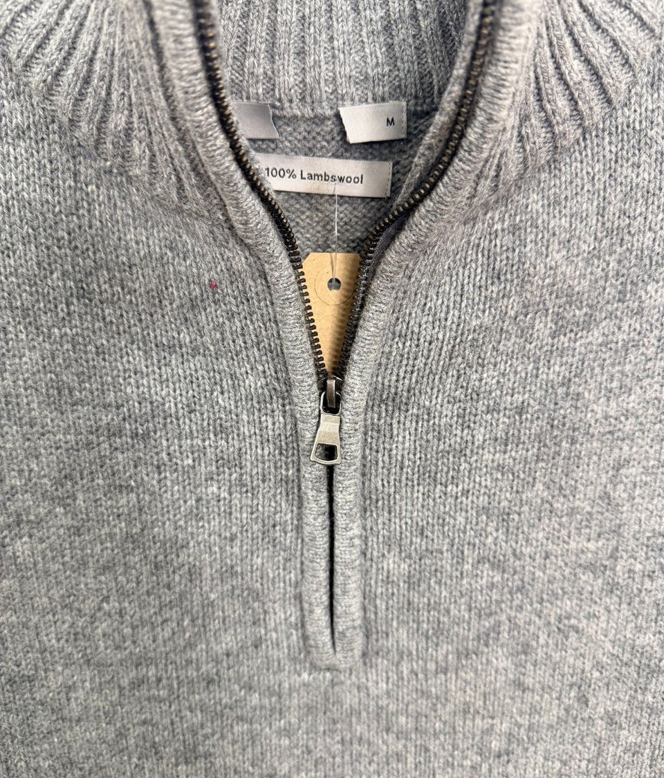 Mens Grey Lambswool 1/4 Zip Jumper