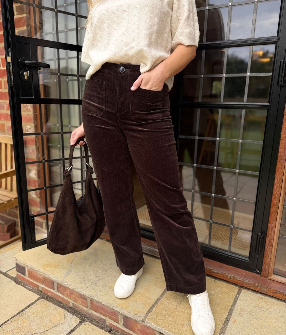 Chocolate Brown Wide Leg Cord Trousers