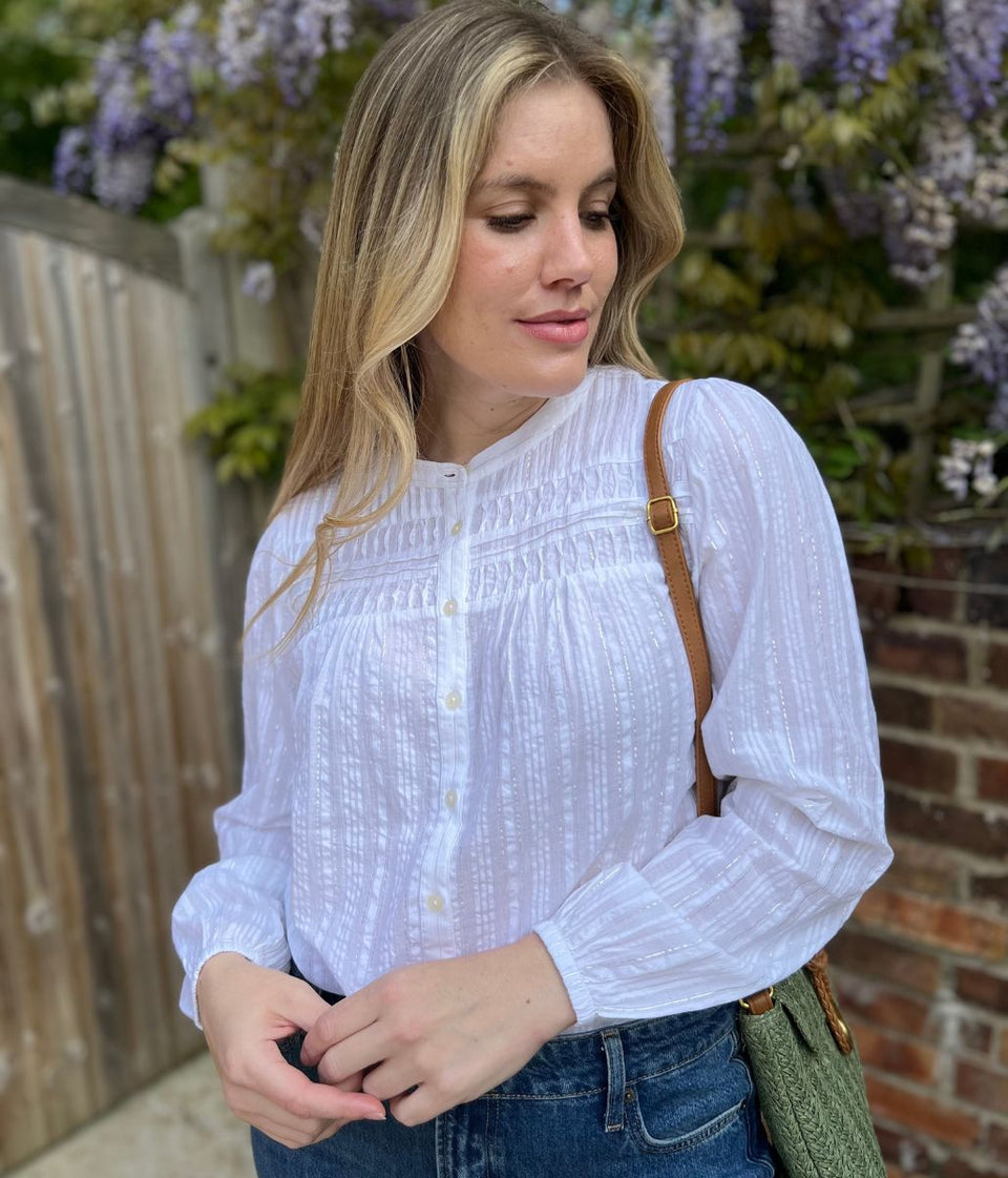 Brakeburn Ivory Pintuck Sparkle Thread Blouse