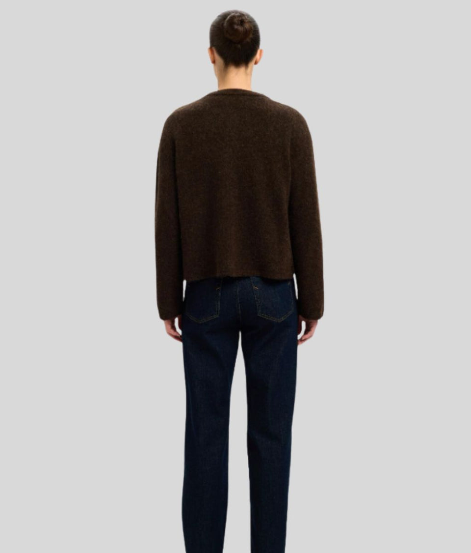 Chocolate Designer Alpaca Wool Button Cardigan
