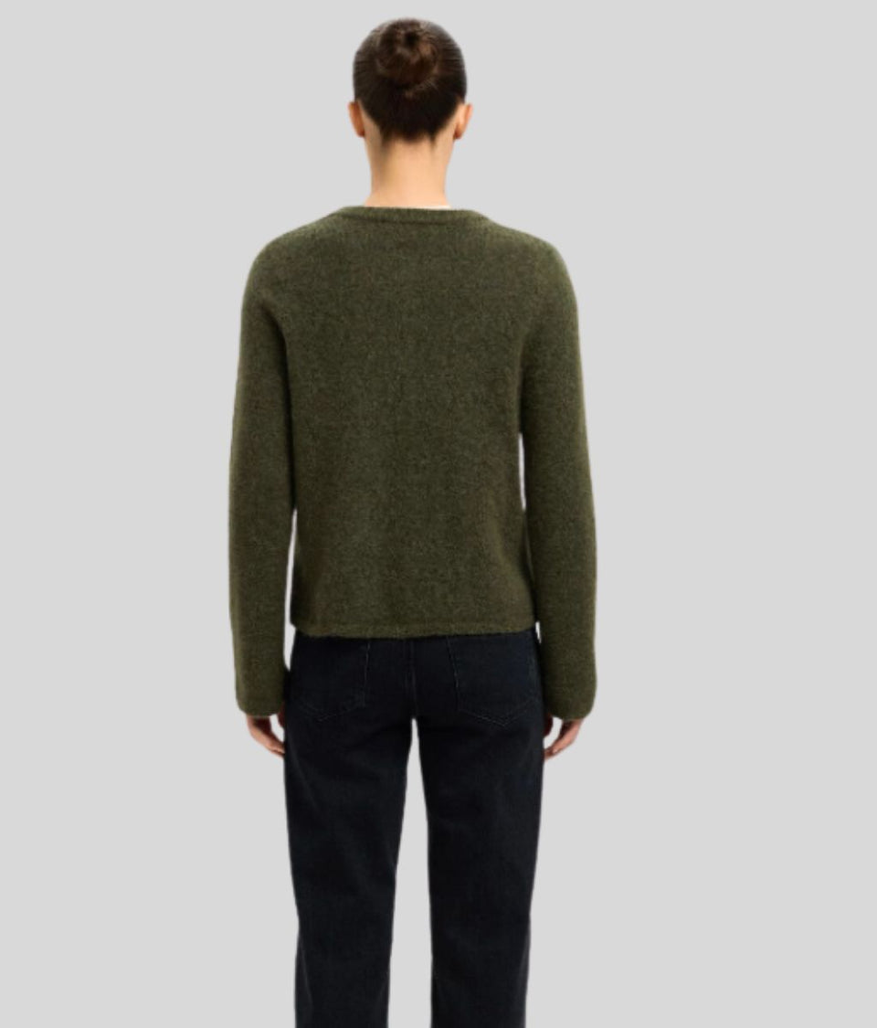 Khaki Designer Alpaca Wool Button Cardigan