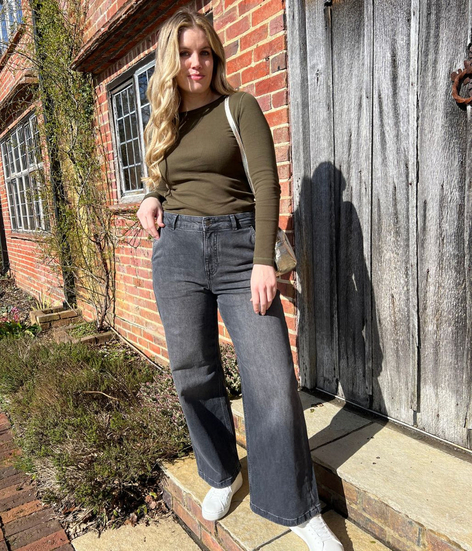 Khaki Ribbed Long Sleeve Top