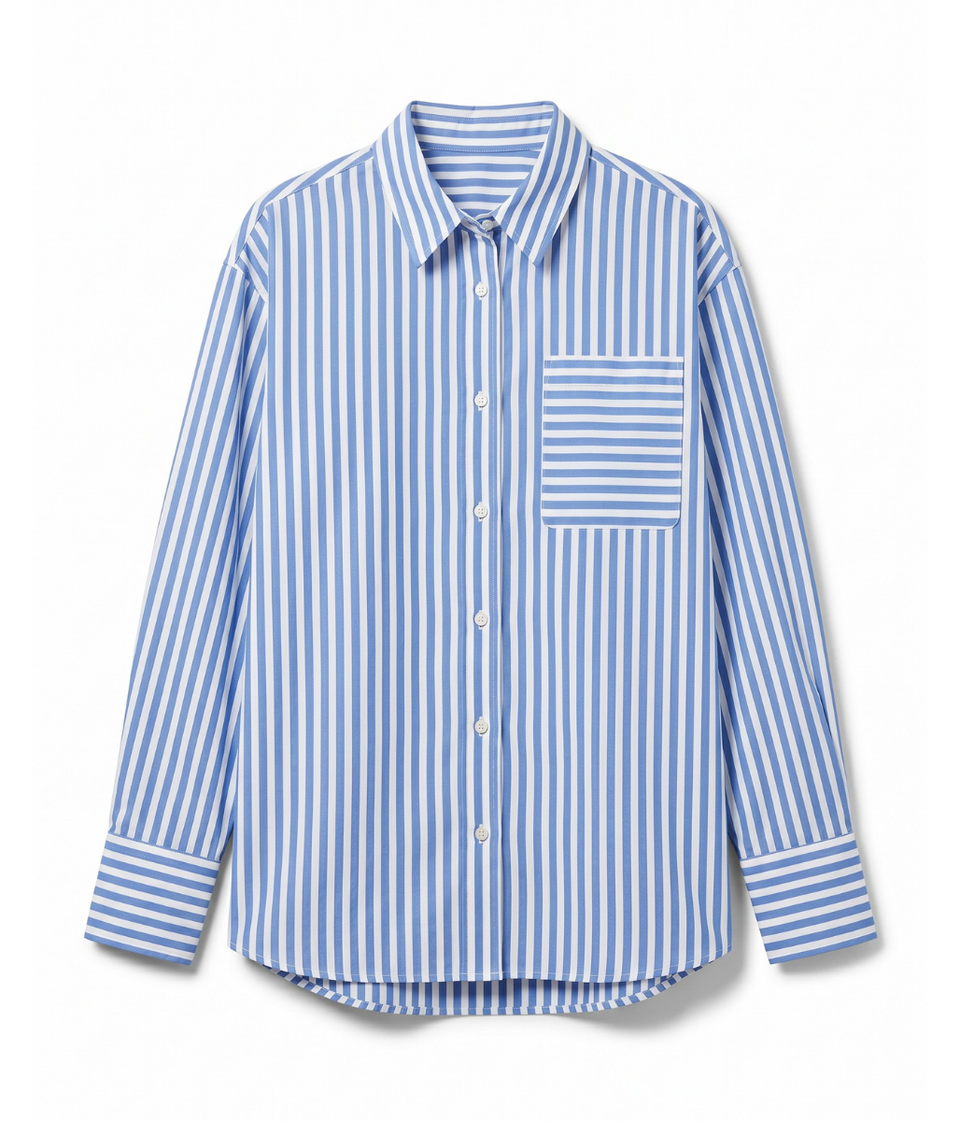 Light Blue Striped Poplin Modern Shirt