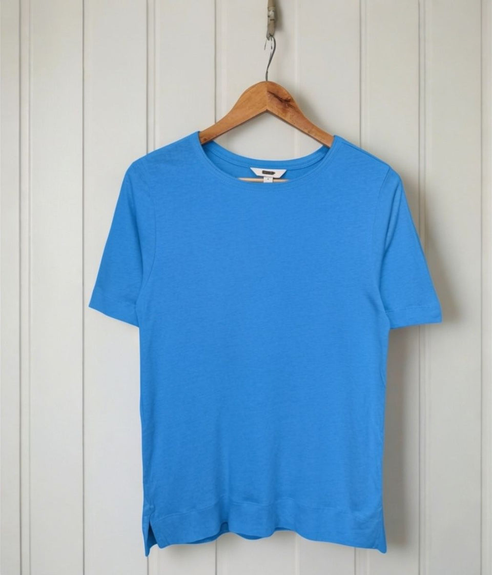 Bright Blue Linen Blend Crew Neck Top
