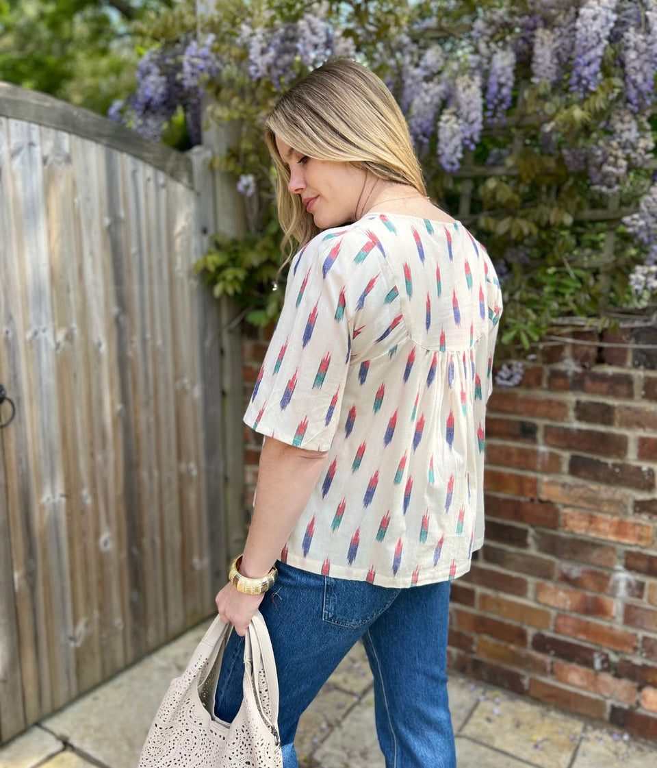 Nomads Ivory Print Cotton Floaty Top