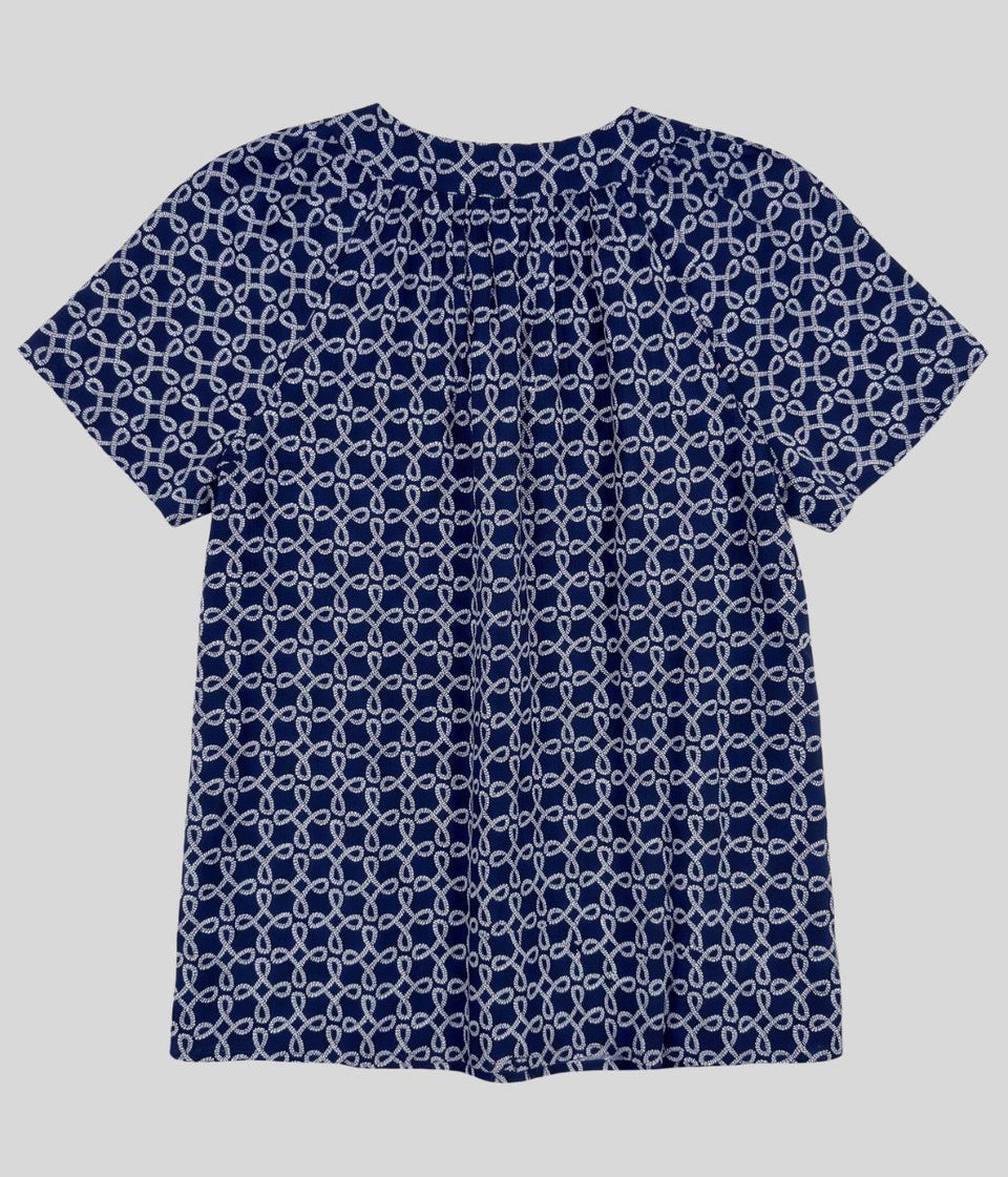 Navy Print Smock Blouse