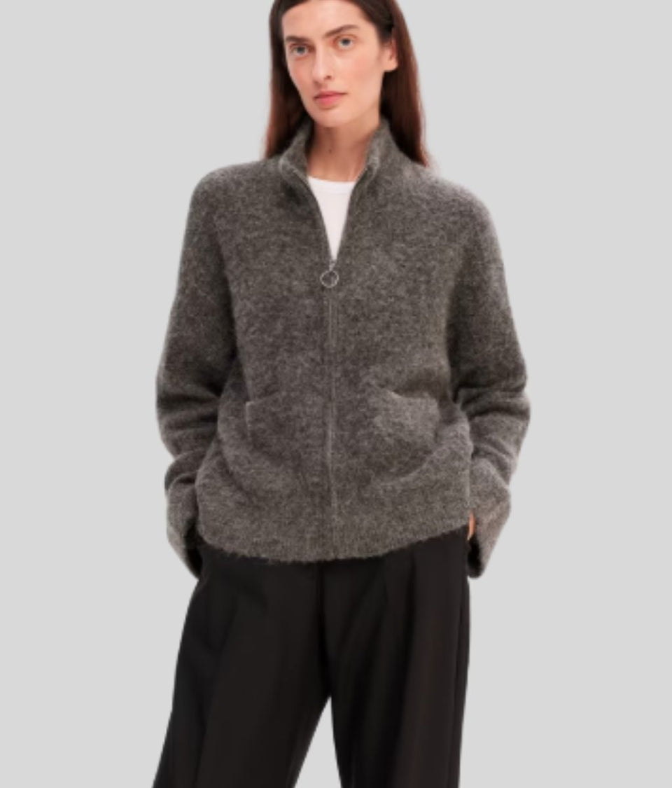 Grey Designer Sia Alpaca Wool Zip Cardigan