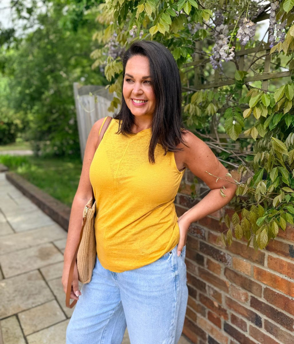 White Stuff Mustard Rylee Linen Vest Top