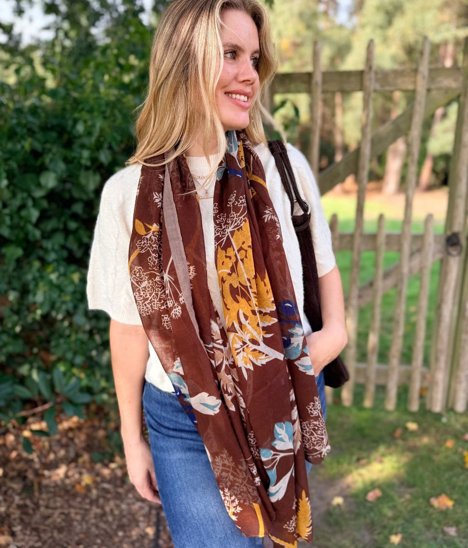 Coffee Leaf Design Print Scarf