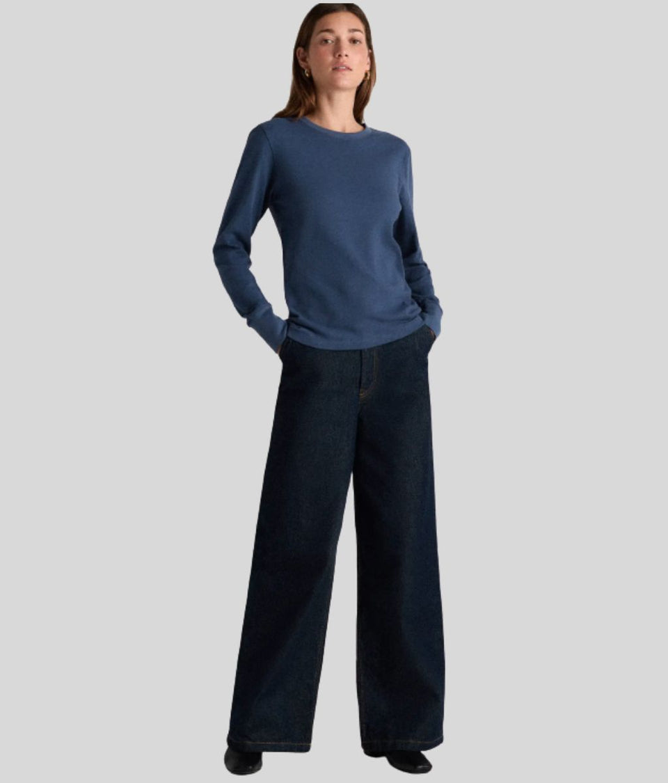 Blue Long Sleeve Organic Cotton Slub T Shirt