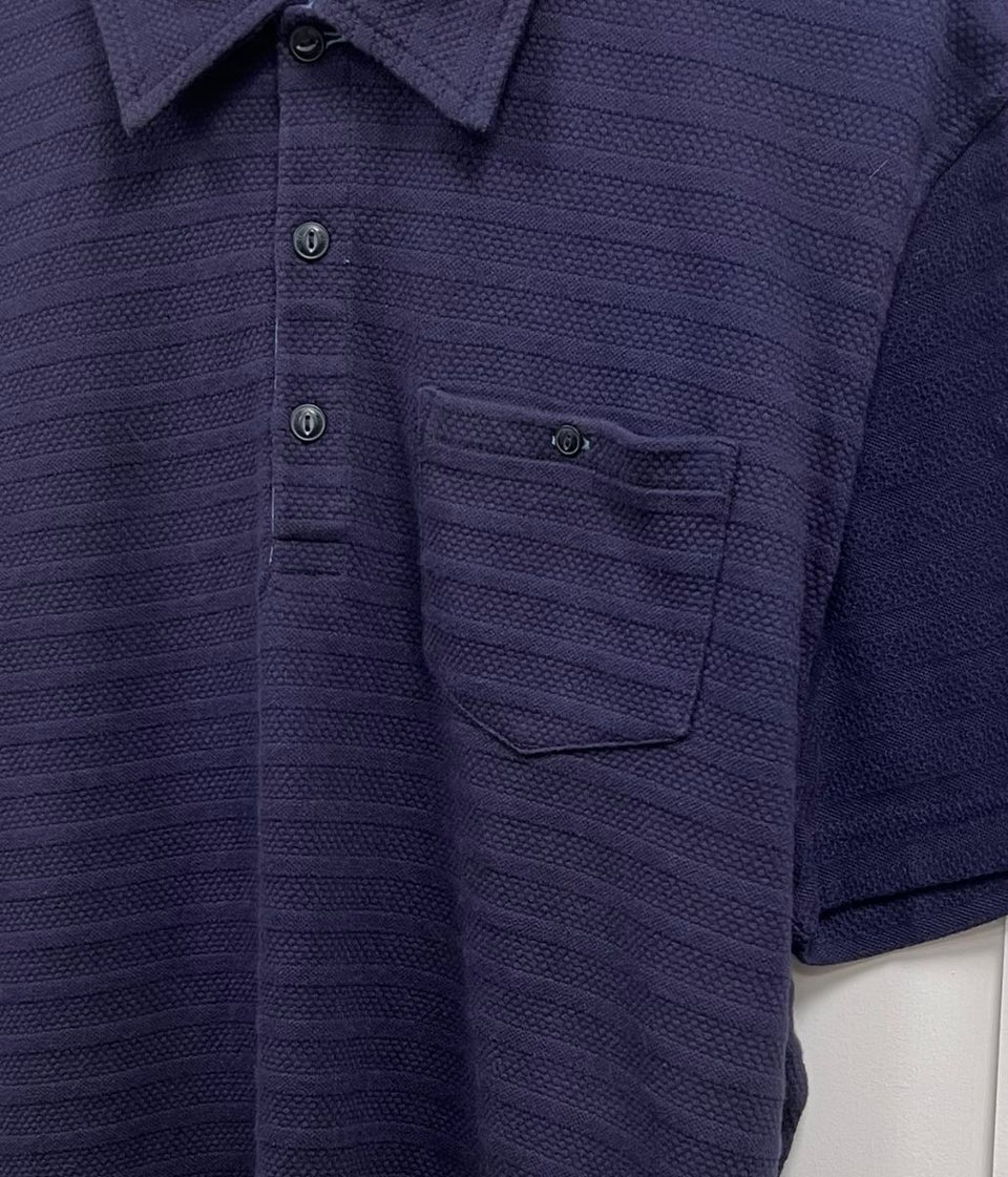 Mens Navy Textured Stripe Cotton Polo Shirt