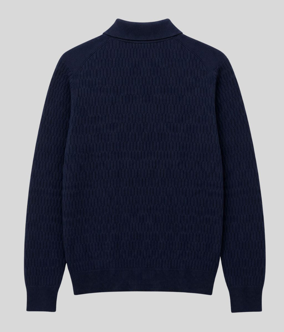 Mens Navy Cotton Modal Geometric Knit Jumper