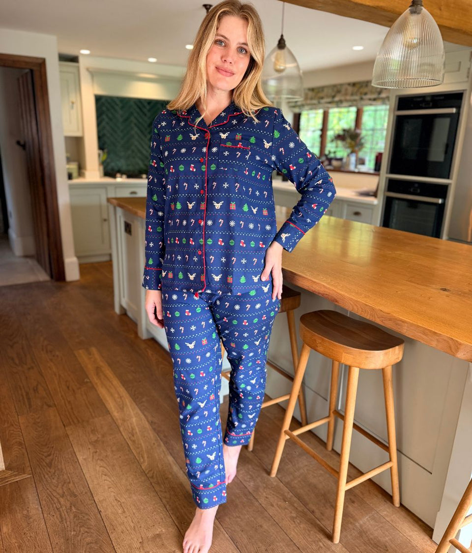Womens Navy Classic Christmas Pyjamas