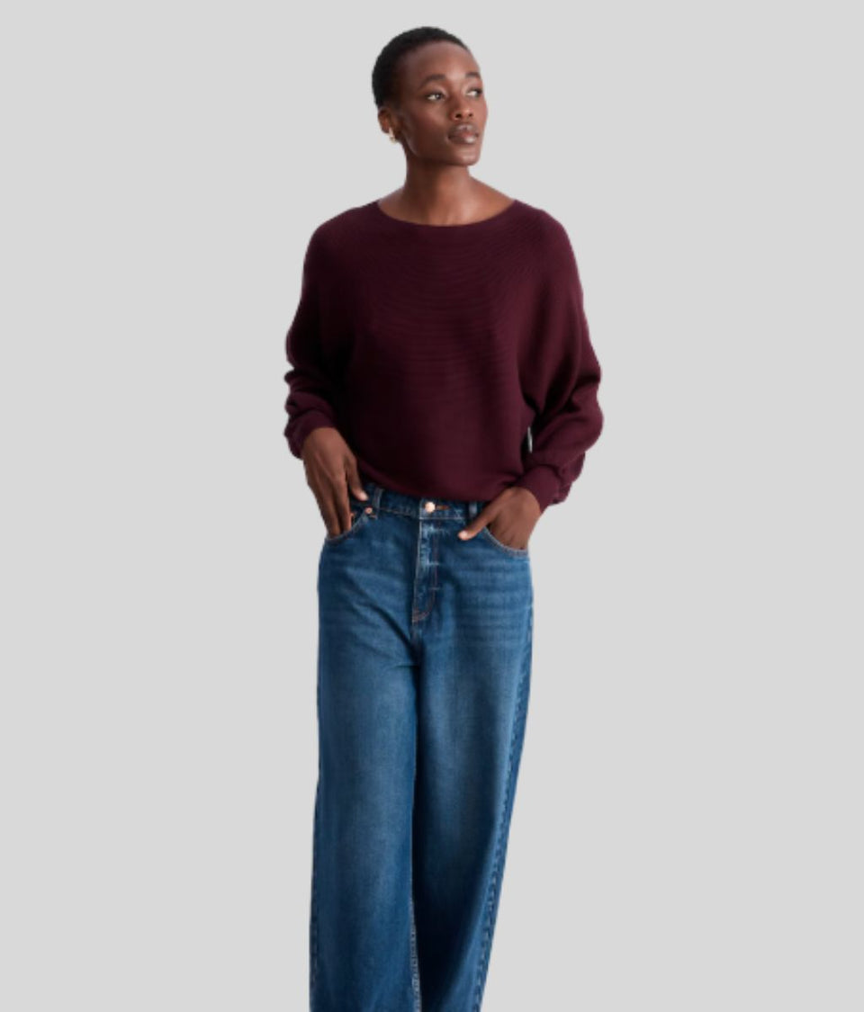 Burgundy Ribbed Batwing Jumper
